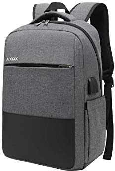 XQXA Mochila Unisex Impermeable para Ordenador Portátil de hasta 15.6 Pulgadas, con Puerto USB, Conector para Auriculares y Bolsillo Antirrobo. para los Estudios, Viajes o Trabajo - Gris