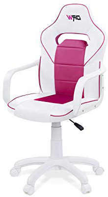 Adec - DRW, Silla de escritorio estudio o despacho, sillón gaming acabado en color Blanco y Rosa, medidas: 60 cm (ancho) x 98 - 108 cm (alto) x 45 cm (fondo)