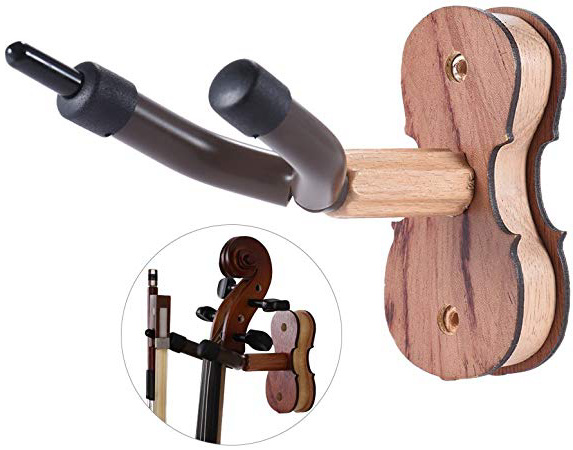 ammoon - Soporte de pared para arco de violín, para casa y el estudio, barra de madera dura y sujeciones, palisandro