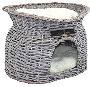 MICHUR Richy, Cave of Cats, Cave Dogs, Cat Basket, Dog Basket, Willow, Malacca, Natura, ca. 55x39x43cm (Dimensiones: Aproximadamente 40x28cm), Canasta de Mimbre de Gato Gris Cat