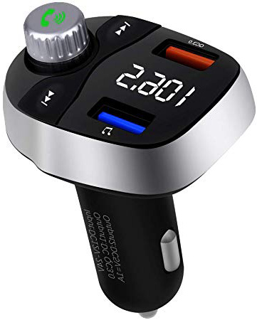 Aigoss Transmisor FM Bluetooth 5.0 con Quick Charge (QC3.0) Puerto USB, Reproductor de MP3 Manos Libres para Coche, Micrófono Incorporado