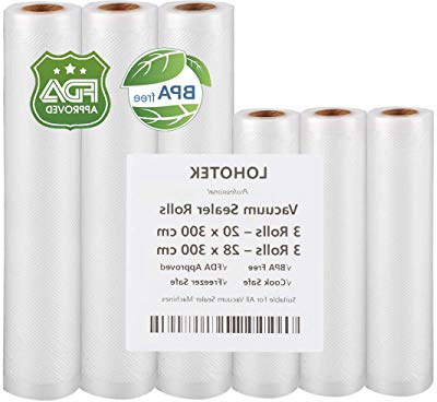Rollos para Envasadora Sellador de Vacío 3 packs 20cmx300cm y 3 packs 28cmx300cm Bolsas Profesional para la Conservación de Alimentos Protector la Comida para Cocina