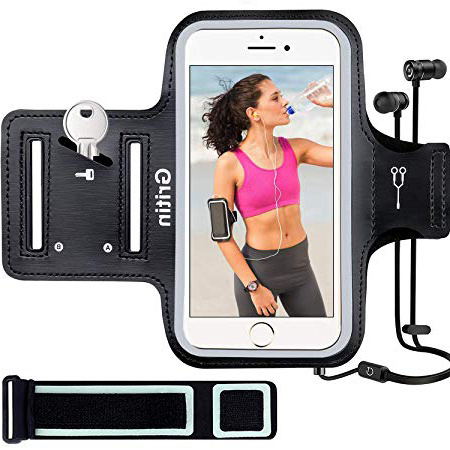 Gritin Brazalete Deportivo para Correr, Brazalete Móvil Deportivo Ajustable para Deportes contra Sudor Más Correa de Extensión para iPhone 8 Plus/8/7 Plus/7/6, Galaxy S9/S8 Plus,Huawei P20 Lite y Más