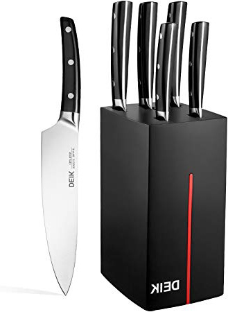 Deik Cuchillos Cocina, Juego de Cuchillos de Acero Inoxidable, Juego de Cuchillos de Cocina, 6 Piezas, con Soporte de Madera Resistente a la Humedad, Negro