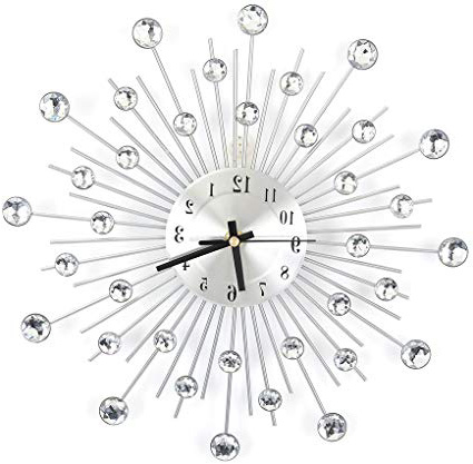Reloj de Pared Plateado, Moderno sin Marco Reloj de Pared con Hierro Reloj Pared Diamantes 3D de Moda Reloj Pared del Hogar Oficina