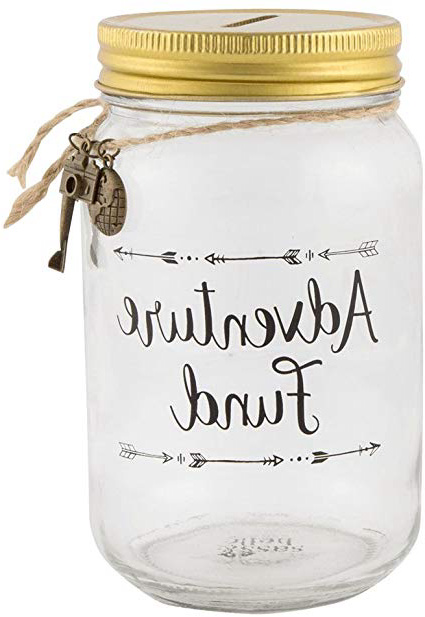 Hucha con forma de tarro con texto en inglés Adventure Fund (ARI022)