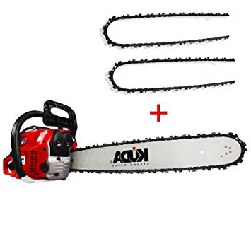 KUDA CN-52 Motosierra de Gasolina, 2 tiempos, 2 cadenas extras, roja, espada 50 cm, 3 cv, 52 cc
