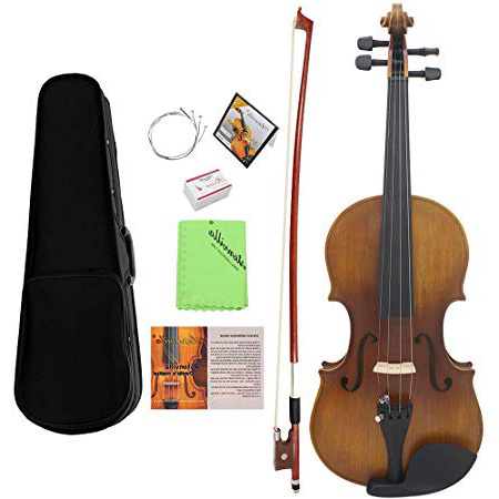 ammoon 4/4 Violín de Tamaño Completo Fiddle Acabado Mate Tablero de la Cara del Abeto Diapasón de Ébano Instrumento de 4 Cuerdas con Estuche Rígido Arco Colofonia Paño Limpia (#1)