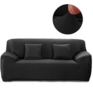 Cornasee Funda de sofá Elastica 3 plazas,Cubierta para sofá con Cuerda de fijación,Negro