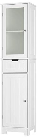 HOMECHO Armario Alto para Baño Mueble Columna de Baño con 2 Puertas y 1 Cajón Blanco 40 x 30 x 170 cm