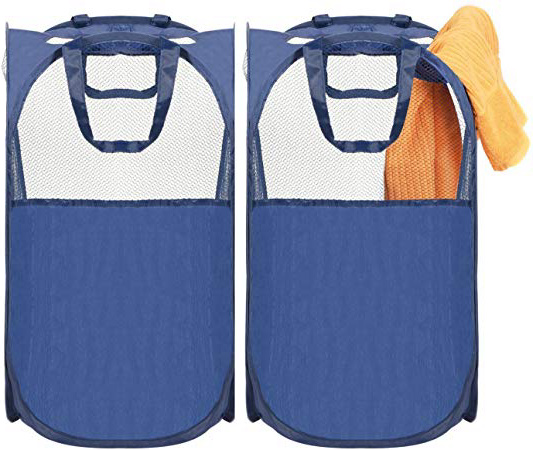 Umi. by Amazon - Cestos para la colada plegables, clasificador de ropa sucia, juego de 2 cestas para laundry pop-up con 2 asas, azul
