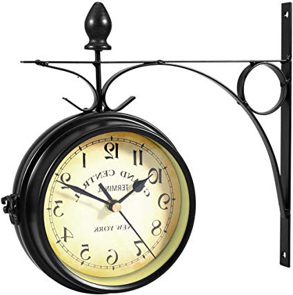 WINOMO Reloj de pared creativo clásico relojes de estilo europeo doble cara monocromo (negro)