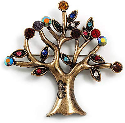 Avalaya Broche de árbol Multicolor Vintage (Tono Bronce), 7,5 cm de Longitud