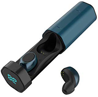 Auriculares Bluetooth, Bokman T2 Auriculares Bluetooth Inalámbricos Mini Twins Estéreo In-Ear Bluetooth 5.0 con Caja de Carga Portátil Y Micrófono Integrado para iPhone y Android (Azul)