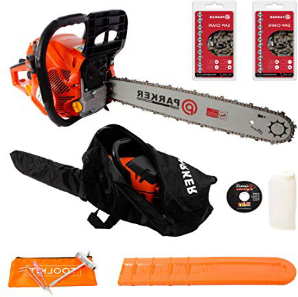 50CM/20" MOTOSIERRA A GASOLINA 62CC + 2 CADENAS + FUNDA PARA TRANSPORTE - FUNDA HOJA - KIT DE HERRAMIENTAS