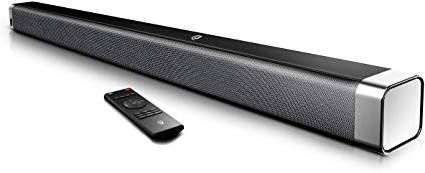 Barra de Sonido 2.0 Canales, Potencia 110dB, BOMAKER Tecnología DSP Subwoofer Incorporado + Bluetooth para TV, Soporte Óptico, 3,5 mm Audio AUX, USB, Diseñado para Cine en Casa, ODINE I, Negro-Gris