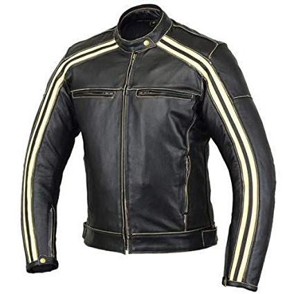 Australian Bikers Gear Retro Style 'The Bonnie' - Chaqueta de moto, Negro / Blanco, L