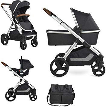 Babify One Plus - Cochecito de bebe 3 en 1 - Capazo, Silla, Grupo 0 Plus y Bolso Cambiador. (Negro)