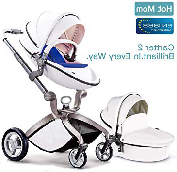Hot Mom Cochecito de Bebe 2017 Multifuncional Sistemas de viaje, buenos amortiguadores, asiento regulable en altura, reversible, color blanco, Asiento para bebé vendido por separado