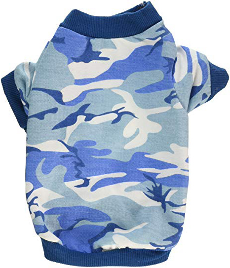 smalllee Lucky almacenar Ropa para pequeñas de Mascota Perro Gato 100% algodón Camuflaje Camuflaje Print Shirt Camiseta Azul S