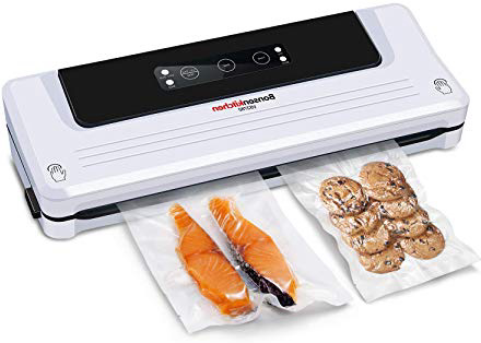 Bonsenkitchen Envasadora al Vacío Domesticas, Maquina Envasar al Vacio de Alimentos para la Cocina Sous Vide | Modos Seco y Húmedo| Bolsa de Vacío Incluida, Selladora Blanco VS3750