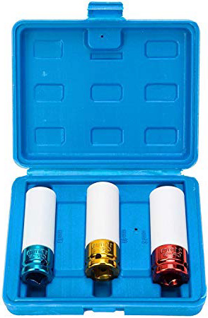 FreeTec Juego de 3 vasos de impacto con protectores para llantas de aluminio de 17 mm, 19 mm, 21 mm