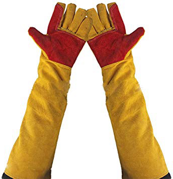 Guantes de Soldadura de Piel de 60 cm con Mangas extralargas, Guantes de Trabajo a Prueba de Cortes, Guantes Gruesos y Resistentes al Calor, Guantes de protección para Chimenea/jardinería