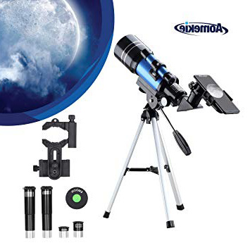 Aomekie Telescopio para Niños Principiante 70/300 Astronomico Refractor con Trípode Adaptador para Teléfono Ffiltro Lunar para observación de Estrellas y observación de Aves