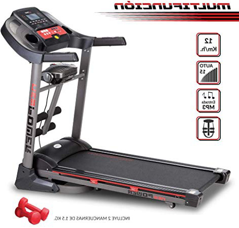NEWPOWER WorkOut Cinta de Andar y Correr con plegado automático, 12km/h, 12 Programas, MP3, 15 Niveles Inclinación Automática, Kit Abdominal, Masajeador, Disco de Giro de Cintura, Pulsómetro, Calorías