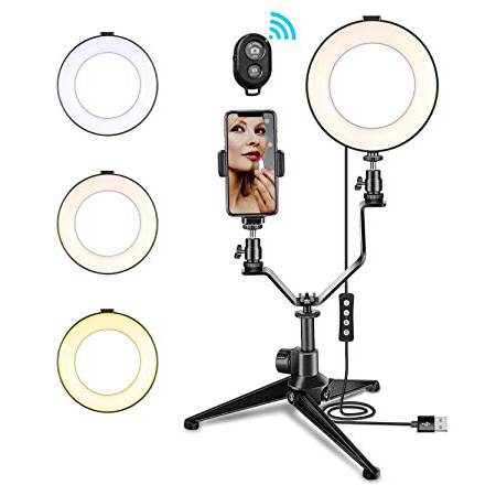 Anillo de Luz LED, MACTREM Ring Light Regulable 6” para Fotografía Aro de Luz con Trípode y Soporte para Teléfono para Maquillaje, Movil, Selfie, Youtube, Transmisión en Vivo Grabación de vídeo Vlog