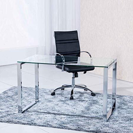 Adec - Mesa de estudio Benetto XL, mesa despacho de cristal transparente y patas color cromo, medidas: 120 x 60 x 72 cm de altura