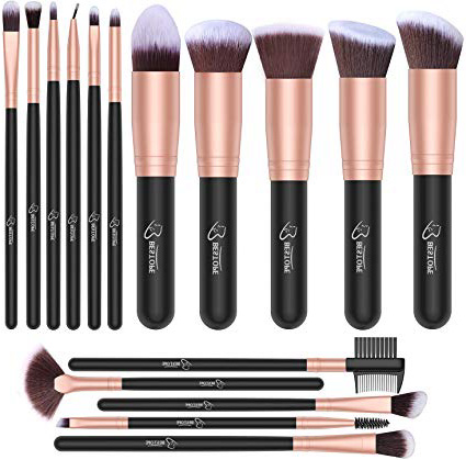 Set de brochas de maquillaje profesional BESTOPE 16 piezas Pinceles de maquillaje Set Premium Synthetic Foundation Brush Blending Face Powder Blush Concealers Kit de pinceles (Rose Golden)