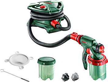 Bosch PFS 5000 E - Sistema de pulverización de pintura (1200 W, 2 depósitos para pintura de 1000 ml, boquilla para pintura de paredes, barniz, esmalte, filtro para pintura, cepillo de limpieza, caja de cartón)