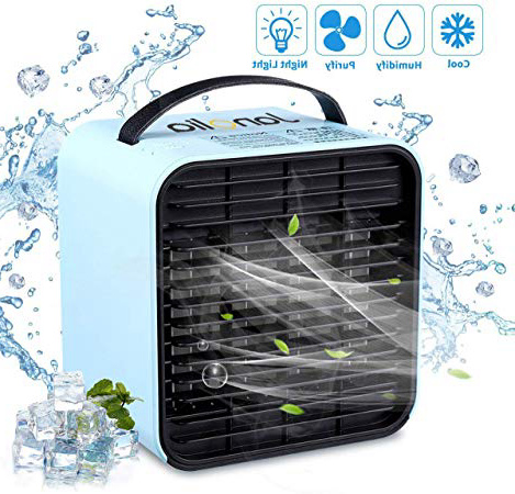 Janolia Aire Acondicionado USB, Mini Air Enfriador Portátil Acondicionado sin Ruido, Enfriamiento con Iones Negativos, 3 Velocidades Y LED Luz Nocturna, 127 * 120 * 132mm
