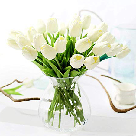 JUSTOYOU Latex Tulip, True Touch, Ramo de Flores Artificiales Decorativas, Hogar, Hotel, Jardín, Evento de Navidad, Blanco, Unidad 10