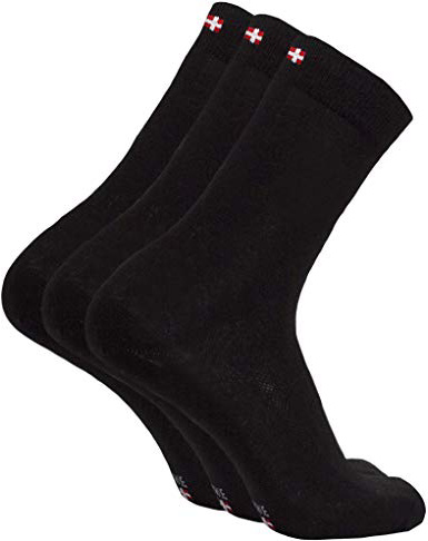 DANISH ENDURANCE Calcetines de Lana Merino, para Hombre y Mujer, Algodón Certificado Oeko-Tex, Calcetines Clásicos de Vestir, Cómodos, Transpirables, para el Uso Diario, Negro, Gris, Rojo, Pack de 3