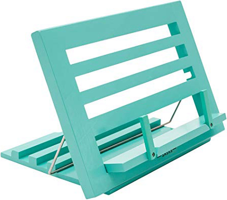 Exerz Soportes para Libros de Cocina/Soporte de Madera para Leer Libros de Cocina/Soporte para Recetario de Cocina Sostenedor para Libros- Ajustable/para Libros iPad Tabletas- 34x24 x2cm (Azul)