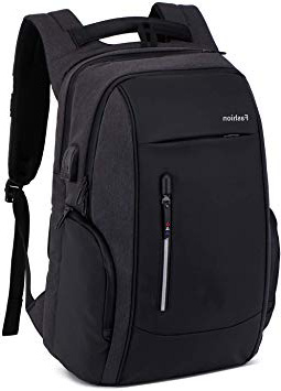Xnuoyo Mochila Antirrobo de Portátil, 17,3 Pulgada Mochila Ordenador Portatil Resistente al Agua con el Puerto de Carga y Auriculares USB para Hombre Mujer Oficina Trabajo Diario Negocio, Negro