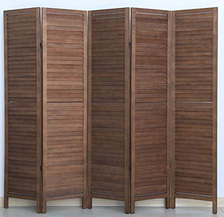 PEGANE Biombo persiana de Madera de 5 Paneles, Color marrón - Dim : A 170 x A 200 cm