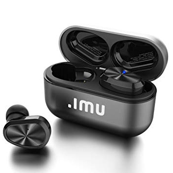 Umi. by Amazon - Auriculares de botón inalámbricos (TWS) W5s con Bluetooth 5.0 y certificación IPX7 compatibles con iPhone, Samsung, Huawei y estuche metálico con base de carga (gris)