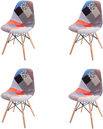 Juego de 4 Sillas de Comedor Modernas de Medio Siglo Tapizadas, Tapizadas en Tela Lateral con Base de Madera de Pasador; Ideal para Sala de Estar, Comedor, Cafetería, Sala de Espera, etc. (Rojo)