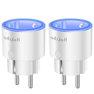 bakibo Enchufe Inteligente Wifi Compatible con Alexa Echo,Google Home y IFTTT, Inalámbrico Smart Mini Zócalo con Luz Nocturna, Control Remoto, Establecer Horario,Programa, Monitor Energía, 2 Pcs