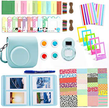 Leebotree Paquete de Accesorios Compatible con cámara Instax Mini 9 Incluye: Caso/Album/Lente para Autoretrato/Filtros/Marcos para fotos/Marcos de Películas/Bordes/Pegatinas (Azul Hielo)