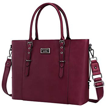 MOSISO Tote Bolsa para Mujeres (hasta 15.6 Pulgadas), Resistente al Agua Cuero de PU la Oficina de Trabajo de Oficina Maletín Bolso de Mano de Gran Capacidad con Compartimiento Acolchado, Vino Rojo