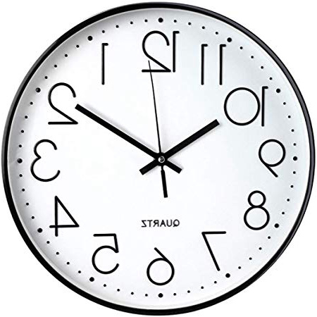 Tebery 30 cm Reloj de Pared sin Tic TAC, Modern, silenciosa, Gran Esfera Negro