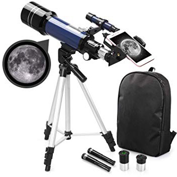 Telescopio Refractor astronómico para niños Principiantes: telescopio Refractor de 70 mm con Mochila, Adaptador para Smartphone y trípode Ajustable para Ver la Luna