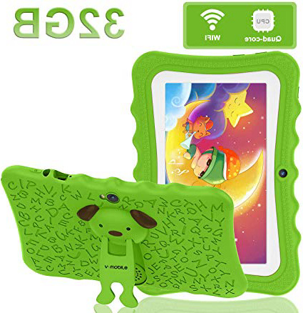 Quad Core Niño Tableta 7 Pulgadas para Niños PC 2GB RAM 32GB ROM Funda de Silicona Rosa con Soporte Android 6.0 Verde