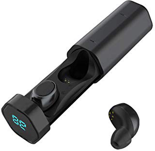 Auriculares Bluetooth, Bokman T2 Auriculares Bluetooth Inalámbricos Mini Twins Estéreo In-Ear Bluetooth 5.0 con Caja de Carga Portátil Y Micrófono Integrado para iPhone y Android (Negro)