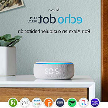 Nuevo Echo Dot (3.ª generación) - Altavoz inteligente con reloj y Alexa, tela de color gris claro