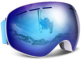 HAUEA Gafas de Esquí, Gafas Esquí Snowboard para Mujer Hombre, Máscara Esquí OTG con Gran Campo de Visión, Doble Lente Anti-Niebla, 100% UV400 Protección, Lente Intercambiable